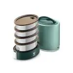 VAYA TYFFYN Green Oval Shape Polished Stainless Steel Lunch Box with Four Containers Without Bagmat, 1300 ml
