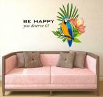 Lanstick Vinyl Multicolor Be Happy Quote With Bird Image Sticker Self Adhesive Wall Sticker 30 inch