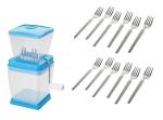 BLUE WONDER Vegetables Plastic Onion Chopper With Stainless Steel Fork Set and (Multicolour, Pack of 2)