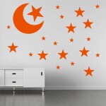 Ashamohar Star Moon Wall Sticker Kids Room Wall Decoration Self Adhesive Sticker Orange (Pack of 1)