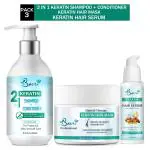 Bavri 2 in 1 Keratin Smooth Shampoo & Conditioner + Keratin Hair Mask +Keratin Hair Serum (SET OF 3)