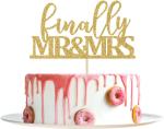 Zyozique Gold Glitter Finally Mr & Mrs Cake Topper Bridal ShowerEngagement Cake Topper Wedding Anniversary, Romantic Wedding Party Decorations