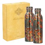 Indian Art Villa Pure Copper Set of 2 Printed Water Bottle, 900 ML