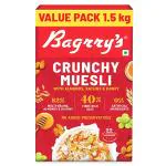 Bagrry's Crunchy Muesli, 1500 GM | 40% Fibre Rich Oats with Bran | 82% Multi Grains, Almonds, Raisins & Honey | Breakfast Cereal | Natural Muesli, Jar