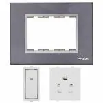 CONA Combo Set of STATUS-Switch, Socket and 3M Modular Plate- 9386-1 Way Modular Switch 16A White,9311-3Pin Multi Socket 6 Amperes White and 10503-Glassic 3M Modular Plate for Home,Office,Shop,etc