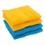PatPug 100% Indian Ultra Soft Cotton 500 gsm Face Towel Set of 4| 30 x 30 cm| Highly Absorbent| Luxurious Cotton Towel for Women & Men| Quick Drying Towel for Daily Use (Turqoise blue and Sunrise Yellow)
