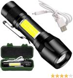 ShopGlobal LED T6 Super Bright Cree t6 light with battery Torch (Black, 10 cm, Rechargeable)