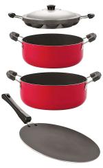 Nirlon 4 pcs of Red Non-stick Aluminium Kitchen Cookware Set