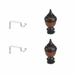 GLOXY 1 Pair Stainless Steel Brackets Parda Holder with Support 1 Inch Curtains Rod Pocket Finials Designer Door & Window Curtain Holders and Rod Support Fittings- (Coffee Mix Black)