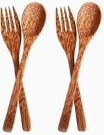 Thenga Handmade Brown Coconut Shell Cutlery Set, 10 x 3 x 1 cm (2 Spoon, 2 Fork)