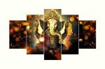 CIRCADIAN Beautiful Canvas Wall Art Ganesha - Canvas Painting Elephant Trunk God Ganesha HD Print Home Wall Hanging 5 Pieces (Multicolor)