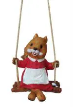 Wonderland Bronze Resin Swinging Girl Squirrel Statue - 17.0 x 17.0 cms