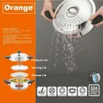 Orange Triply Stainless Steel Multi Utility Pressure Cooker/Handi 3.5L