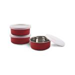 SWHF Microwave Safe Stainless Steel Small Round Lunch Containers Set (Pack of 3,Red)