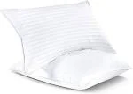 Unite Source Reliance Microfiber Feeling Satin Stripe White Fabric Bed Pillow for Sleeping (Pack of 2)