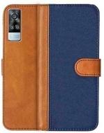 AmericHome Vivo Y31, V2036 Blue, Brown Artificial Leather, Silicon Mobile Back Cover