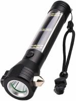 BETLEX Aluminium 7 Mode Rechargeable Solar LED Torch Flashlight, Power Bank, Car Emergency Tool with Window Breaker, Magnet, Cutter, Compass for Travel, Camping Hiking Security (Black)
