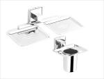 Orce Bath Article Silver Stainless Steel Wall Mount Double Soap Dish Toothbrush Holder