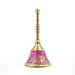 CraftVatika Brass Hindu Hand Held Peacock Print Bell - Brass Puja Prayer Ghanti (4.5 inches Height)