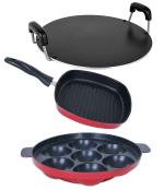 Nirlon 3 pcs of Red, Black Stain Resistance Pot and Pans Cookware Combo Set Standard