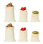 OREAYU 6 Muslin Cotton Drawstring Bag Set Reusable Multipurpose Kitchen Storage Bags - Fridge Bags - Reusable Bags - Grocery Bags - Refrigerator Bag -Vegetable & Fruit Storage Bags 1 Set of 6 Bags