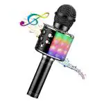 MOUSIKI WS-858 L Portable Handheld Led Lights Wireless Karaoke Microphone USB Recreation Mike for Kids Singing Mic (Black 858 L)