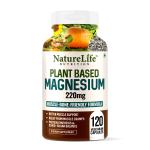 Nature Life Nutrition Plant Based Magnesium Supplement 220mg for Muscle, Bones & Nervous System - 120 Veg Capsules