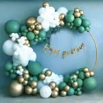 Hemito Rubber Gold,Green Birthday Decoration Kit,Birthday Banner,Metallic Balloons,Chrome Balloons,Balloon Pump (Set Of 120)