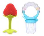 Manan Shopee Kids Strawberry, Blue Silicone Teether With Baby Fruit Nibbler Pacifier (Pack Of 2)
