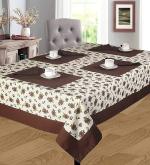 SHADES OF LIFE Brown Floral Cotton 8 Seater Dining Table Cover (60 x 108 inch)