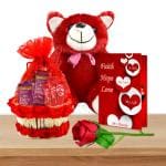 Midiron Love Combo Gift for Girlfriend, Wife, Husband, Boyfriend| Beautiful Chocolate Gift for Valentine's Day, Anniversary, Birthday| Valentine’s Day Gift | Gift Pack 10 Chocolates, Artificial Rose, Red Teddy, Greeting Card