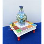 Panji Art Export Handpainted Multicolor Wood Handicraft Pooja Chowki, 12 X 12 X 6 Inch