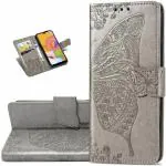 ClickCase Butterfly Embossing Series Faux Leather Magnetic Card Holder Wallet Kickstand Case Flip Cover For Vivo Y15 (Grey)