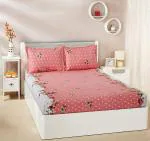 Crosmo 200 TC Cotton Double Printed Fitted (Elastic) Bedsheet (Pack of 1, Pink)