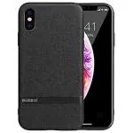 Memumi Apple iPhone Xs Max Official Series Hard Canvas/Fabric Back Cover Case, Soft Bumper, PC + TPU + Canvas (Black)