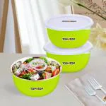 Microwave Safe Bowl With Lids Serving Bowls each bowl 460ml Set of 3 (Parrot Green)