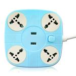 Pick Ur Needs 10A 4+2 Way Extension Cord With 2 USB Socket + 4 Socket Extension Boards (Blue, 2 m, With USB Port)