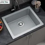 Plantex Quartz Acrylic Kitchen Sink/Undermount Sink for Kitchen/Metalic Single Bowl Kitchen Sinks with Coupling (Lintus 21x18 Inches)