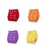 Kindar Care Multicolor Polyester Reusable And Washable Adjustment Snap Buttons Wet Free Insert Pads Waterproof Cloth Diaper For Baby (Free Size) - Pack Of 4