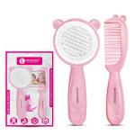 Majestique Baby Hair Care Set, Brush & Comb | Soft Bristles, Safe for Newborns to 5 Years | Gentle Scalp Hair Massager | Baby Bathing Products - 2Pcs/Pink