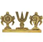KESHTO Brass Trishakti | Brass Shankh Chakra Namah | Shankha Chakra Tilak | Shankha Gada Padma | Padmanabha Swami | Vishnu | for Home & Office Height - 2 Inches