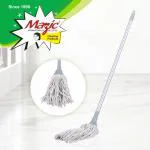 Mazic Cotton Mop Floor Cleaning with Handle Total Hygiene Home Strings Wet & Dry Round Mop for Floor Cleaning, Office Floor, Home Floor, Kitchen Floor, Bedroom Floor Metallic Grey Rod Color-Pack of 1