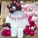 Festiko Happy Birthday Maroon, Pink, Silver Combo (52 Pcs), Birthday Celebration, Party Decoration Supplies (Latex Balloons, Fairy Lights, Banner)