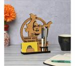 Future Works Narendra Modi wooden Momento Tabletop Desk Organizer With Pen Stand and Visiting Card Holder Modi Ji Photo Motivational Gift (Made in India) 5.1D x 16.5W x 22.9H Centimeters