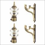 GLOXY ENTERPRISE Aluminium Double Diamond Curtain Brackets Parda Holders with Support Fittings 1 Inch Rod Pocket Finials Designer Door and Window ( Antique 1 Pair)