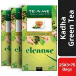 TE-A-ME Cleanse Kadha Healthy Green Tea, 75 Tea Bags (Pack of 3 Boxes - 3 X 25 Tea Bags) | Green Tea Bags | Green Tea | Tea Bags