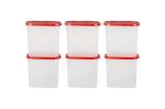 Cutting EDGE Modular Containers Oval Set with Plain Lid for Rice, Dal,Atta, Flour, Cereals, Pulses, Snacks, Stackable 1800 ML Set of 6 - Red Lids