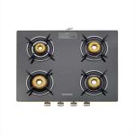 PADMINI (4 GT GOLD AUTO IGNITION),Gas Stove 4 Burner,Golden glass edge guard with High Efficiency Forged Brass Burner Including 1 High Flame Jumboo Burner,AUTO IGNITION Ignition,Extra Spacious Toughened Glass Cooktop with Black SS (Titanium finished)