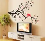 JAAMSO ROYALS Tree & Red Heart Leaf Love Birds Plum Decorative Vinyl Wall Sticker (50CM x 70CM)