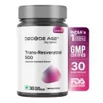 Decode Age 99.5% Pure Trans Resveratrol 500mg Supplement Slow down Aging, Anti-Inflammatory,Improves Metabolism and Heart health with Enhanced Absorption Anti-aging tablets (60 Veg Capsules)
